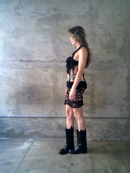 BLACK CROCHET SET: TOP & SKIRT