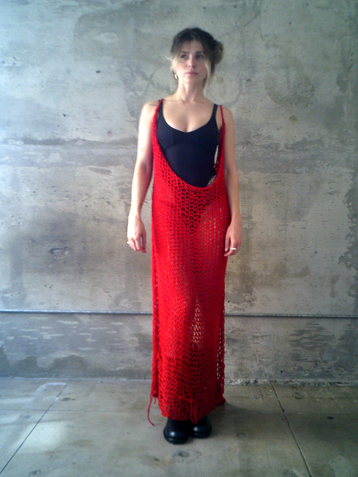 RED KNITTED OVERSIZE DRESS