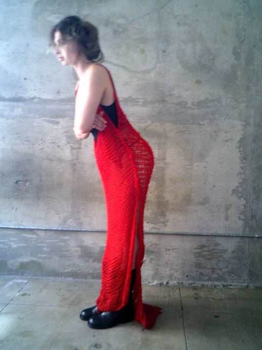 RED KNITTED OVERSIZE DRESS