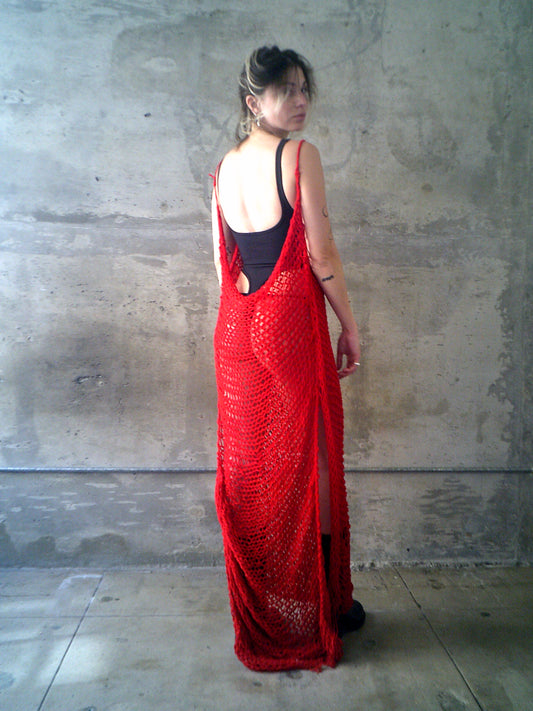 RED KNITTED OVERSIZE DRESS