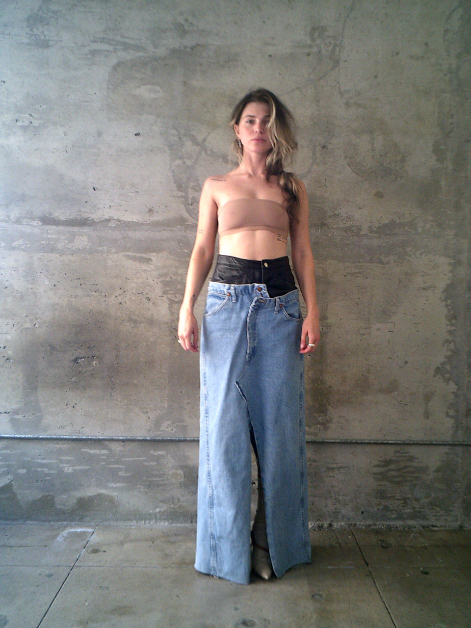 Leather/ Denim Reconstruction Skirt